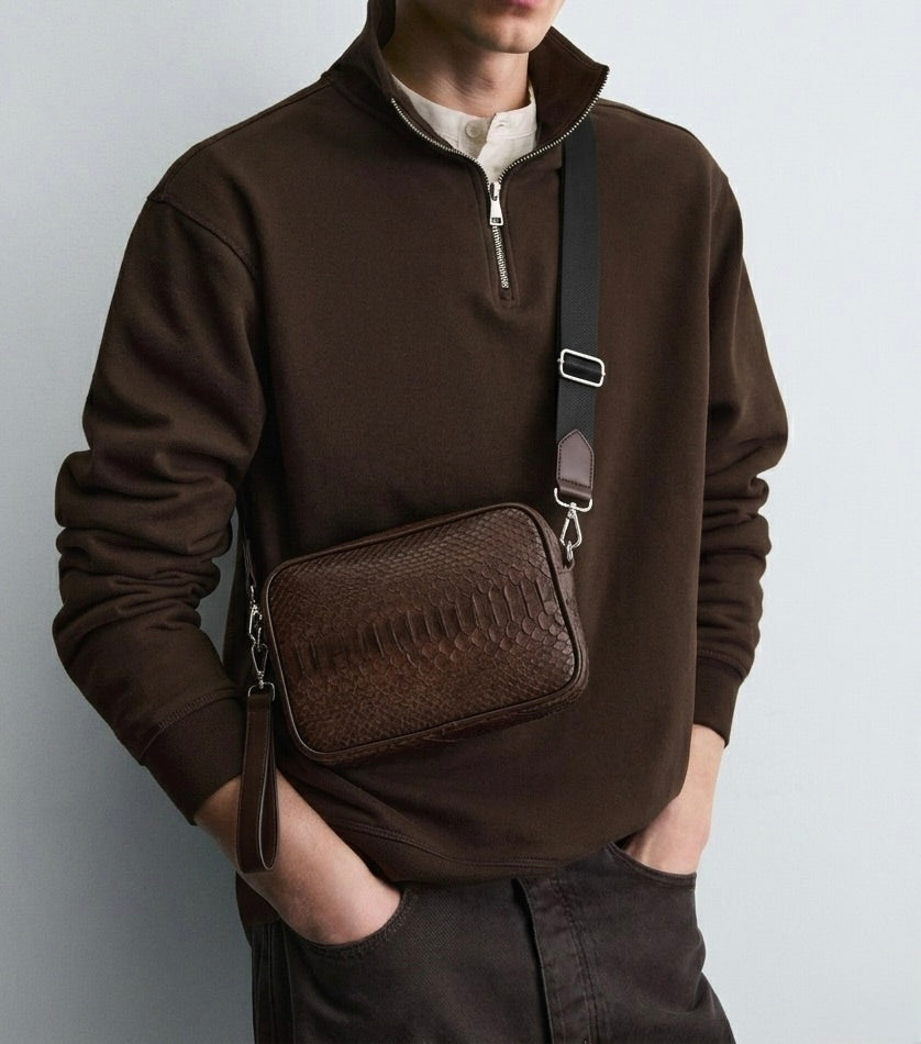 Bolso Crossbody de Piel de Serpiente Genuina Exótica