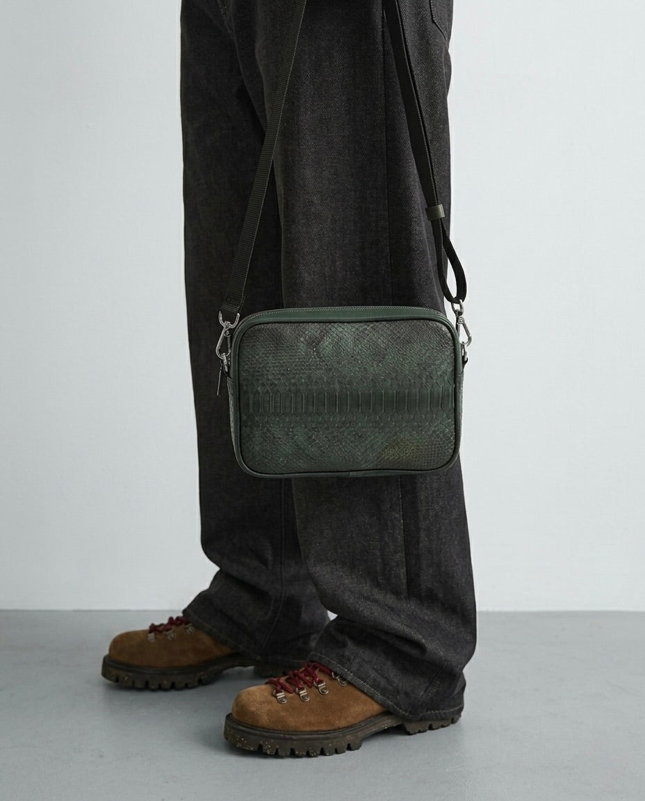 Bolso Crossbody de Piel de Serpiente Genuina Exótica