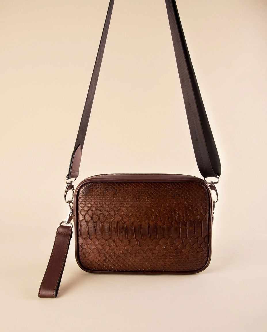 Bolso Crossbody de Piel de Serpiente Genuina Exótica