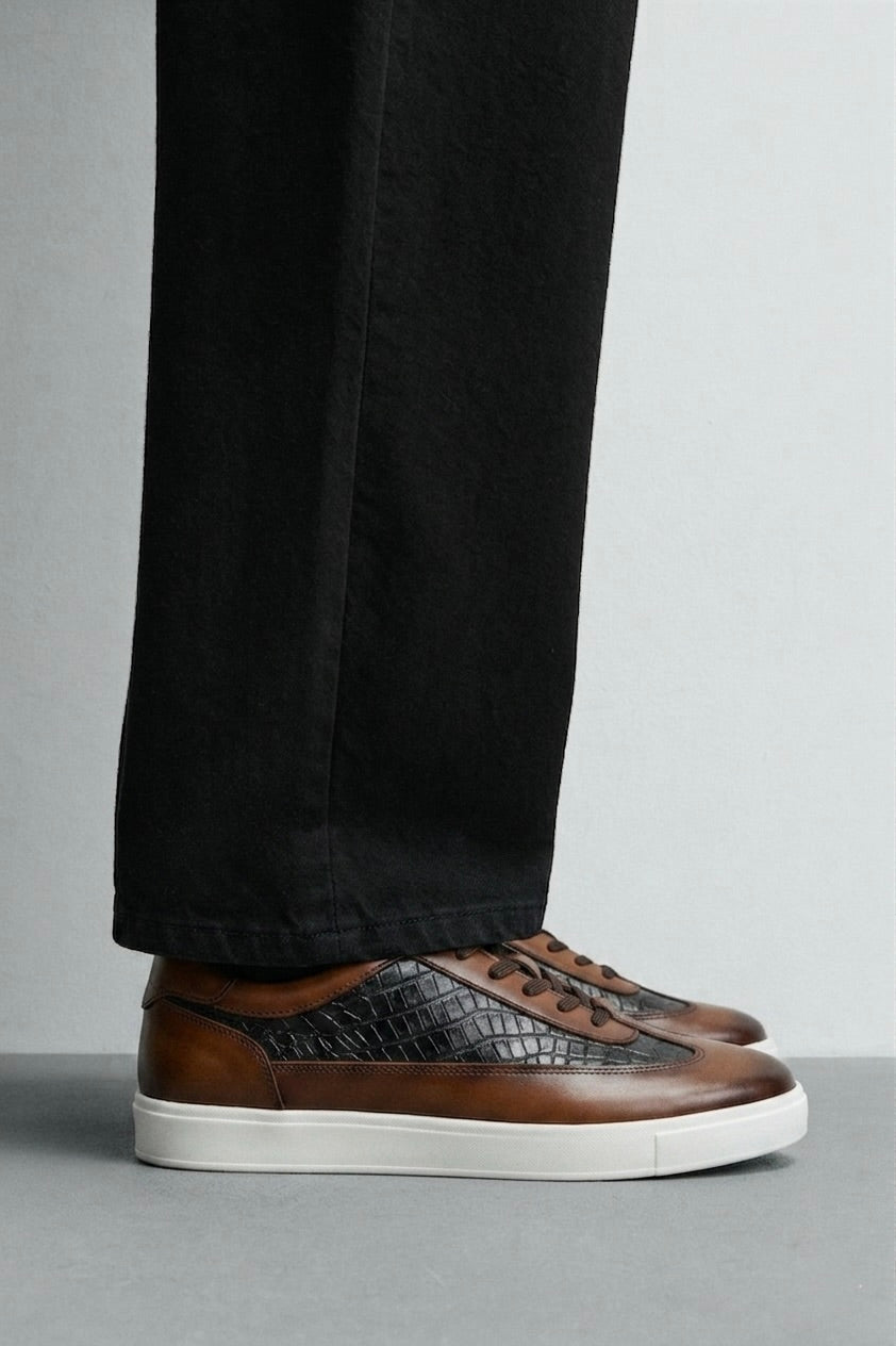 Tenis en Piel Genuina de Cocodrilo Parioli Croco