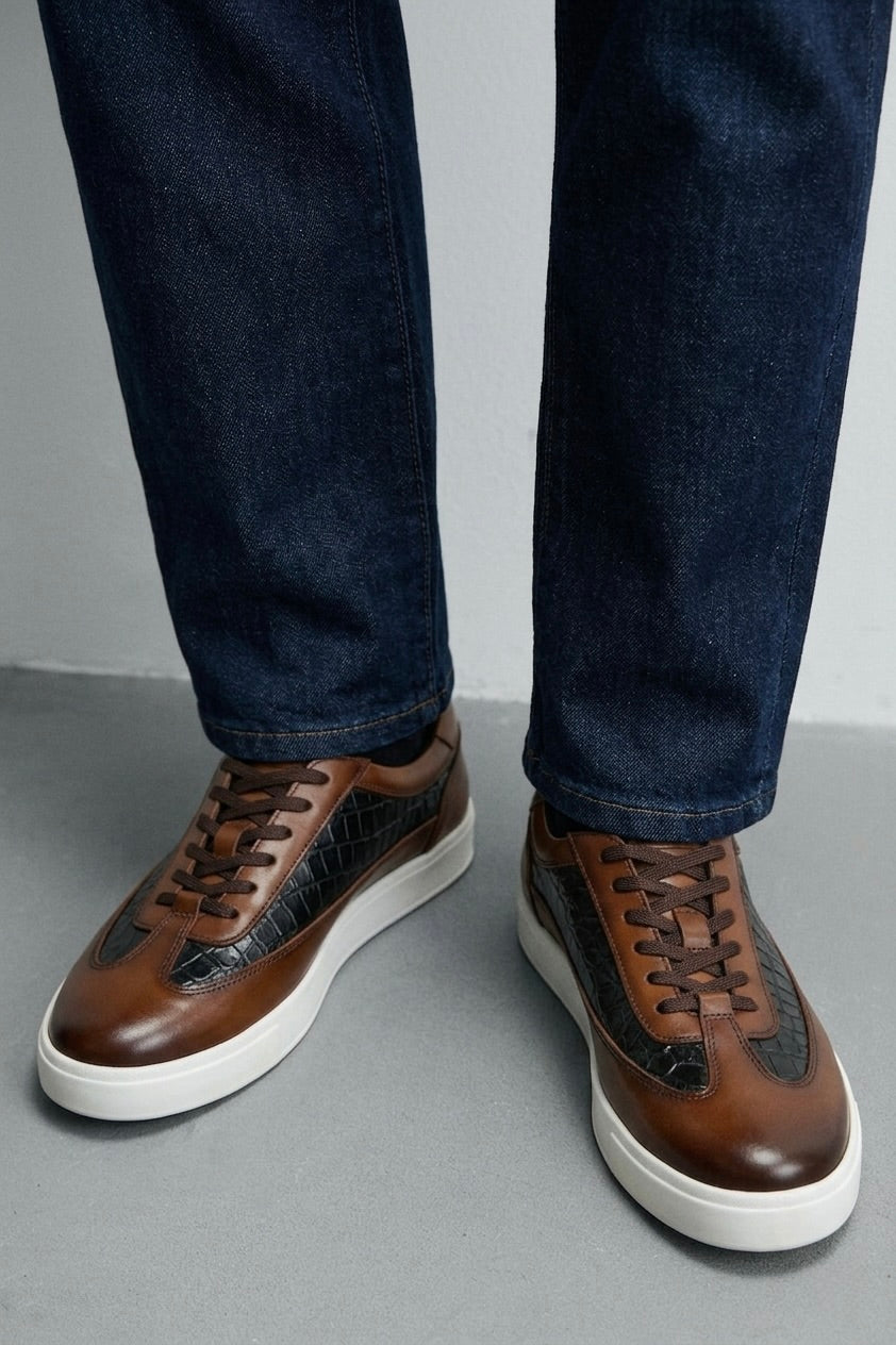 Tenis en Piel Genuina de Cocodrilo Parioli Croco