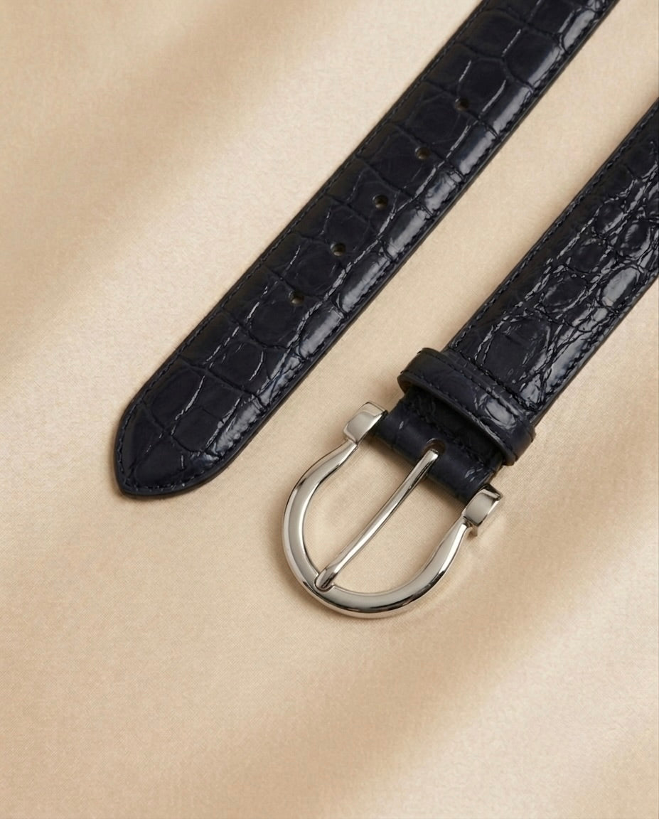 Cinturón de Piel de Cocodrilo Genuino con Hebilla Minimalista | Romaní Leather