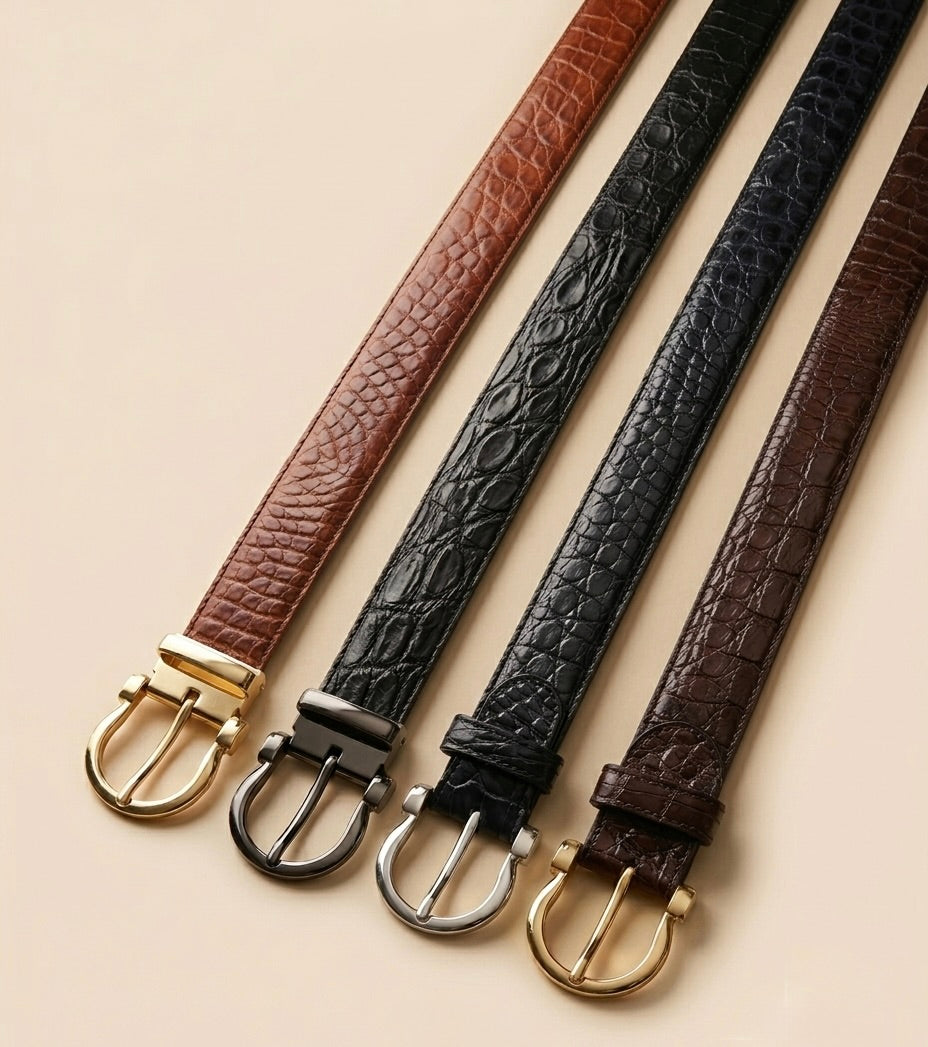 Cinturón de Piel de Cocodrilo Genuino con Hebilla Minimalista | Romaní Leather