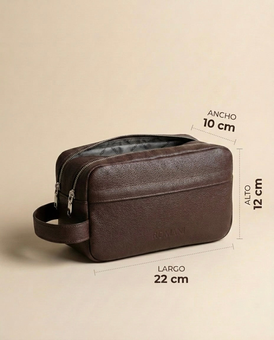 Neceser Navona en piel de ternero — detalle | Romani Leather