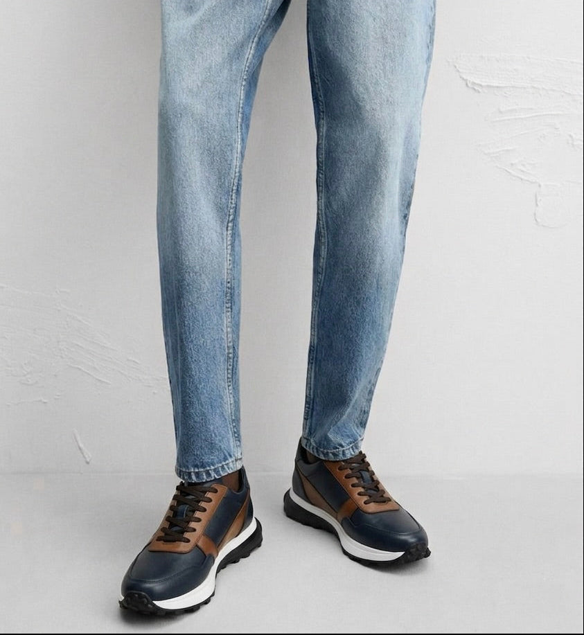 Tenis Trastevere Blu — piel premium azul marino hombre | Romaní Leather